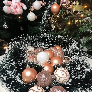 Promoção - Kit 40 Bolas de Natal Luxo Grande Mista Vermelha e Rose Dourada - Dourada rose