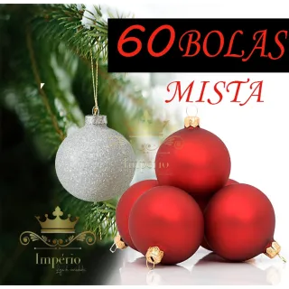 Promoção: Kit Natal Mista Vermelha Prata - 60 Bolas Lisa Fosca Glitter - Único