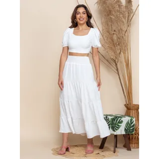 Blusinha princesa conjunto feminina saia longa - Azul acinzentado