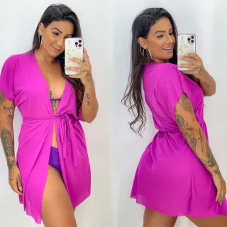 Kimono Levinho Saída de Praia Cover Up - Laranja neon