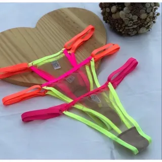 Calcinhas TULÊ Fio Dental Neon Sexy Com Regulagem - Kit 8 - sortidas