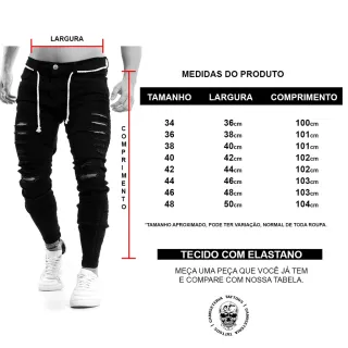 Promoção Calça Jeans Super Skinny Preta Masculina com Zíper - 34