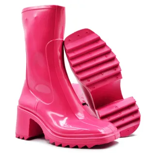 Impermeável Jhenny Galocha: Bota Feminina Cano Alto Coturno para Chuva - Roxo