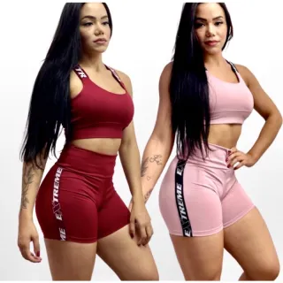 Conjunto Fitness Extreme Short e Cropped para Mulher - Extre/Preto