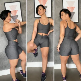 Conjunto Suplex Feminino Top Academia e Short Cintura Alta Fitness - Azul