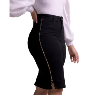 Saia Preta Evangélica Zíper Lateral Moda Jeans 7PALLAS - Preto