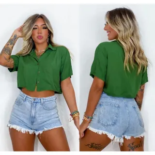 Camisa Social Feminina Cropped com Botões em Duna - Verão 2023 - Preto
