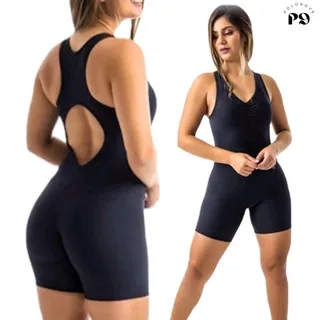 Bojo Removível Feminino Fitness Macaquinho Para Natação e Academia - Pink