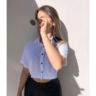 Cropped Feminino Blusa Social Botões Duna Verão 2023 - Preto