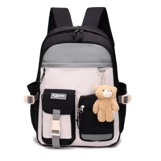 Mochila Antifurto Grande Impermeável - Versão Coreana/Japonesa + Ursinho (6602) - Verde 🍀