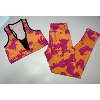 Conjunto de treino feminino suplex calça legging e top cropped telinha - Estampa variada