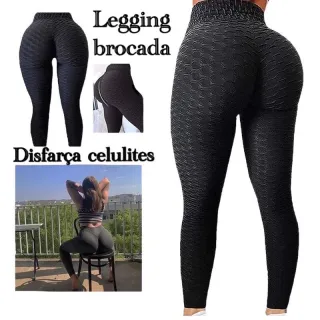 Bumbum levanta legging modeladora suplex brocada, disfarça celulites e tecido com bolha - Rosa