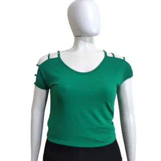 Blusinha Plus Size Manga Curta Tira Vazada Viscolycra Pérola Metalizada GG 44/48 - Rosa