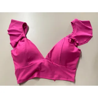 Blusa Cropped Feminina com Decote em V e Babado Delicado - Rosa