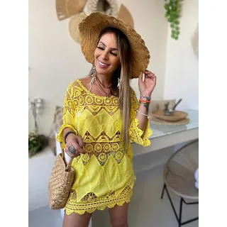 Bata Indiana Primavera Verão Feminina - Saída de Praia Boho - Azul-celeste