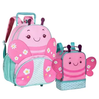 Lançamento Kit Escolar Infantil Clio Pets: Mochila de Rodinhas e Lancheira Animais - Cachorro Marrom