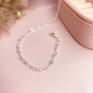 Corrente Feminina Prata 925 Conjunto Colar e Pulseira Coração - Fúcsia