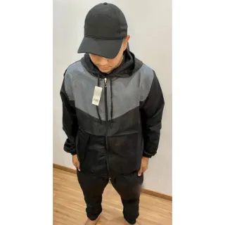 Promoção: Casaco corta vento masculino refletivo - Jaqueta de frio - Azul com preto