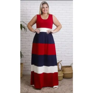 Faixas Regata Longo Náutico Vestido com - Vermelho c Azul Marinho