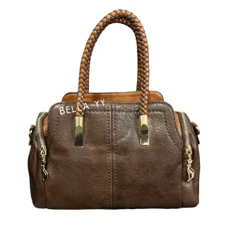 Alça Transversal Bolsa Baú Feminina Média Couro Sintético 3002/3003 - Bege com Caramelo