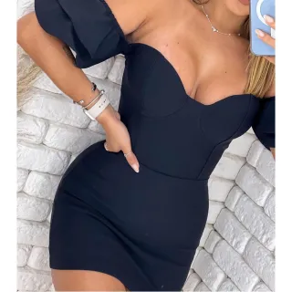 Vestido ciganinha tomara que caia com decote retro e manga babado - Rosa