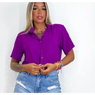 Camisa Social Feminina Cropped com Botões em Duna - Verão 2023 - Preto