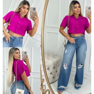 Botões Cropped Social Camisa - Branco