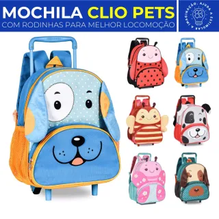 Clio Pets Zoo Animais Mochila Infantil Escolar c/ Rodinhas - Cachorro Verde