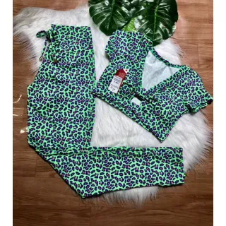 Top com bojo + Conjunto calça legging com cordinha - Uva alcinha