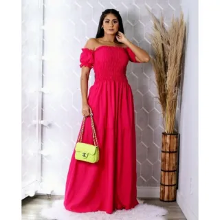 Vestido ciganinha longo estampa onça, manga curta e levinho - Preto