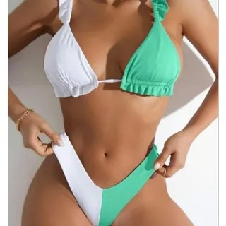 Biquini Rosa Mel Babado Asa Delta Duas Cores Cortininha com Bojo - Roxo