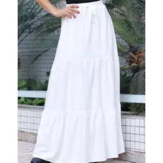 Saia Branca Longa Três Maria Cintura Alta com Forro - Vermelha