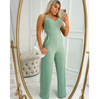 Tendência Verão 2022: Macacão Longo Alcinha Costa Nua P ao G - Verde Menta