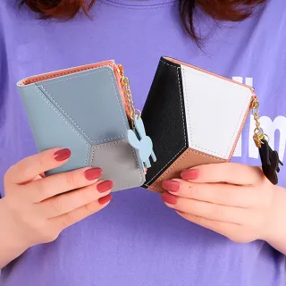 Forma Feminina Bloco de Cores com Zipper - Carteira de Mão - Rosa