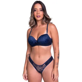 Conjunto Brenda com Bojo Lingerie Microfibra e Renda - Vermelho