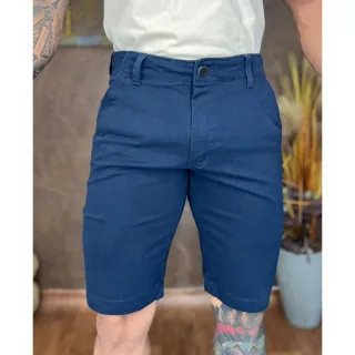 Bolso Embutido Caqui Bermuda Masculina Slim de Brim - 1 Caqui + 1 Azul Marinho