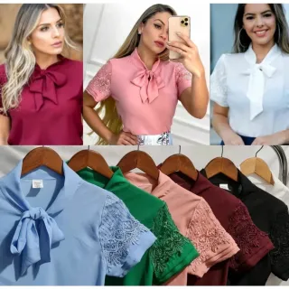 Oferta de Blusa Feminina Linda com Detalhe de Laço para Amarrar - Branco