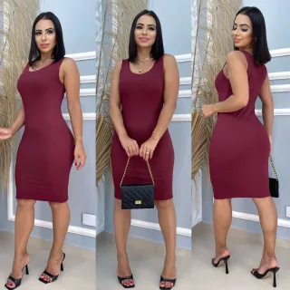 Tubinho midi em malha canelada: vestido feminino colado - Cinza Mescla