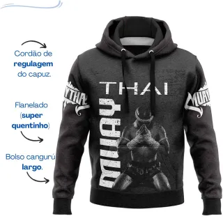 Blusa Moletom Muay Thai Sport para Treino na Academia - Motivação para os Dias de Luta e Glória - Preto