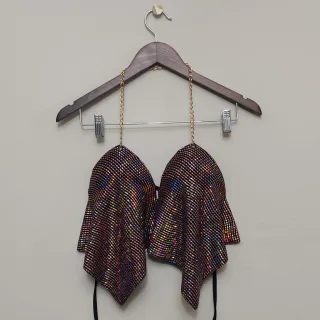 Cropped Frente Única Lurex e Paetê com Corrente Feminino - Rosa Paetê Quadrado Rosa