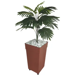 Decoração com Planta Artificial: Coqueiro + Vaso Marrom e Pedrinhas - Cinza