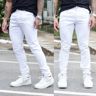 Acabamento Top Calça Jeans Masculina Branca Não Transparente - Calça Jeans Branca Lisa