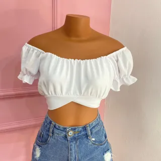 Moda 2023: Cropped Gringa com manga amarração nas costas - Rosa Vivo