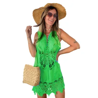 Blus Indiana Túnica Detalhes Bordado Saída de Praia Feminina - Bege