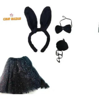 Fantasia de Coelho para Carnaval e Festa - Kit Tiara + Saia Tule - Coelho rosa+saia brilho branca