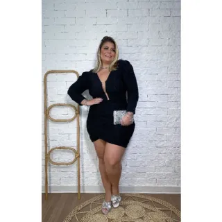 Vestido Plus Size em Lurex, Tamanho Único do 46 ao 50 - Raryel - Preto