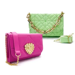 Bolsa Coração e Kit de Bolsas Transversais Femininas - Luxo - rosa/branco