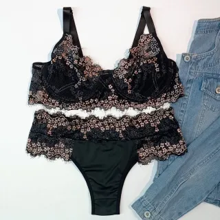 Conjunto Bicolor Plus Size 565 - Lingerie de Renda Tamanho Especial - Lilas/Verde