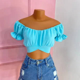 Moda 2023: Cropped Gringa com manga amarração nas costas - Rosa Vivo