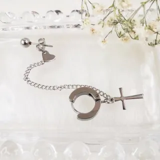 Argola com Cruz e Corrente em Aço Inox - Modelo Variado - 1furo+pressão com Cruz